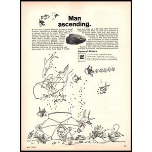 1968 GM AC Electronics Man Ascending Submarine Underwater Vintage Print Ad Art